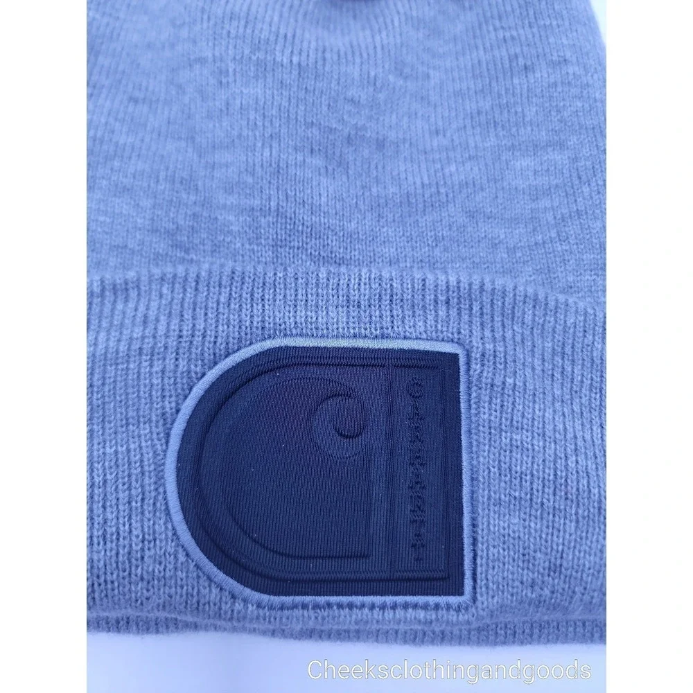 Carhartt Knit Beanie Heather Gray Cuffed Watch Hat Raised Logo Patch Mens Womens